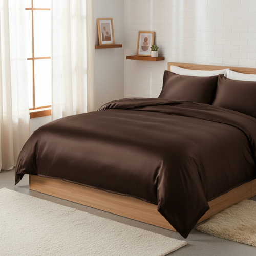 Satin Silk লেপ / Comforter / Duvet Cover - Dark Chocolate Brown - Image 3