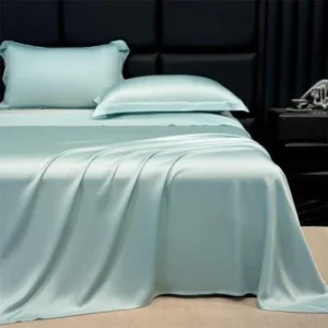 4 Pcs Satin Silk Bed Set- Ocean blue