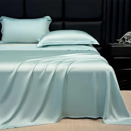 1 Set (4 Pcs) Satin Silk Bed Set- Color: Ocean blue