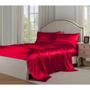4 Pcs Satin Silk Bed Set- Red