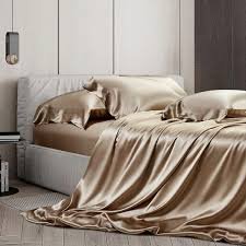 1 Set (4 Pcs) Satin Silk Bed Set- Color: Sand Beige (Gold) - Image 3